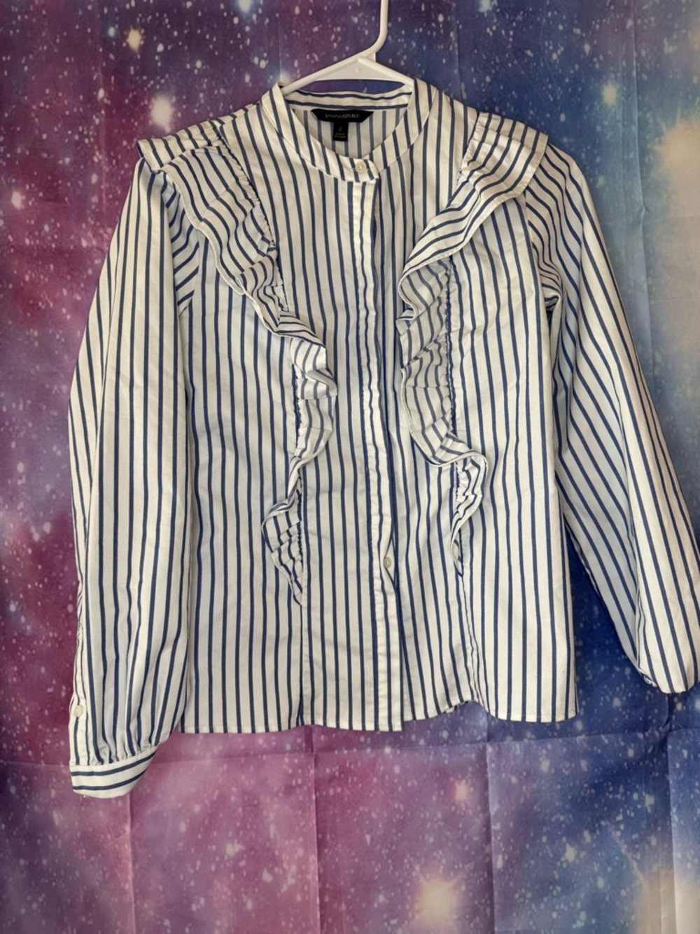 Banana Republic Riley-fit striped ruffle-front shirt